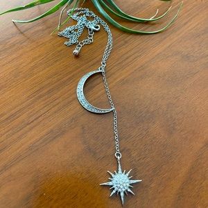 Star & Crescent Moon Silver Necklace
